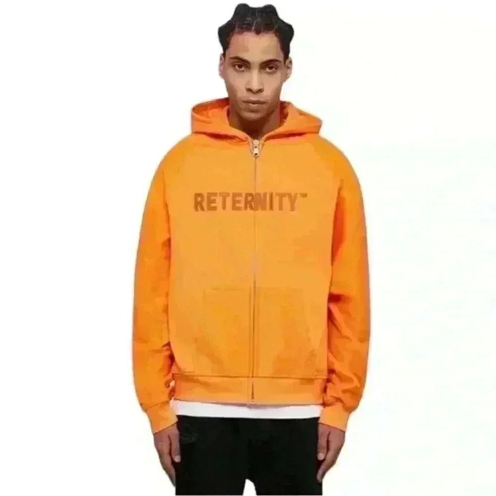 RETERNITY Full Zip Raglan Hoodie Mens S Orange 3D Logo 450 GSM Cotton NWT